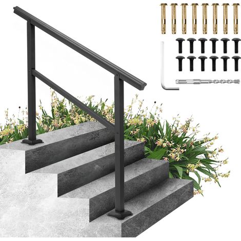 Main Courante pour Escalier Noir, Balustrade Garde Corps Terrasse Rampe Escalier en Alliage d'Aluminium et Fer, Kit Main Courante 121 x 89,5 cm Garnitures de Base Bien Conçues pour Jardin (1/5)