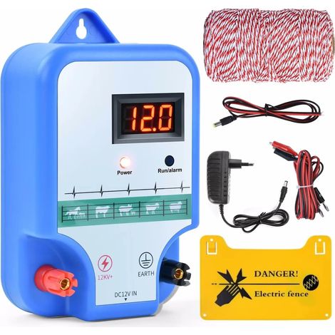 LEDANDER Clôture électrique de 15 km pour animaux avec câble de 200 m, électrificateur de 2 J, idéale pour les poules, les moutons, les cochons et les renards, pour la ferme, les pâturages et les jard