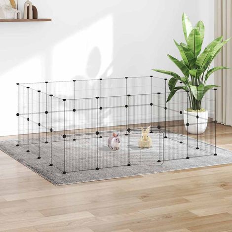 Cage animaux de compagnie à 36 panneaux et porte - Clapier Poulailler pour lapins poulets Noir 35x35 cm BV334564 - BonneVie (1/4)