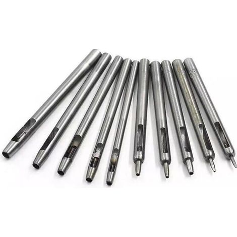10pc Emporte Pièce cuir, Creux Poinçon en Cuir, Poinçon Creux en Acier Rond Set Outils de Perforation de Trou Creux de Cuir (1/5)