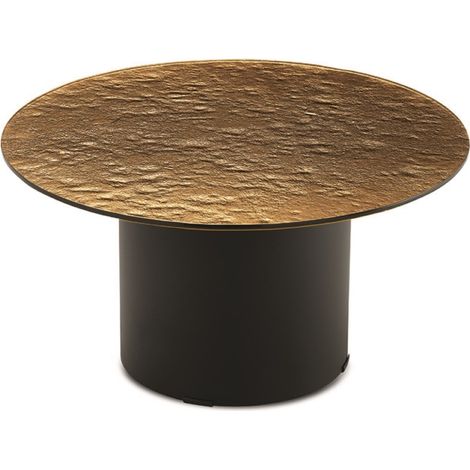 Tavolino tondo WAYLON 60 con base in metallo Nero e piano in vetro martellato Ambra (1/2)