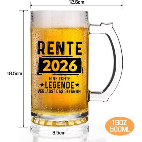 Verre à bière en forme de retraite 2026, cadeau pour homme, cadeau adieu, collègue, entrée à la Retraite 2026 MUG (1/5)