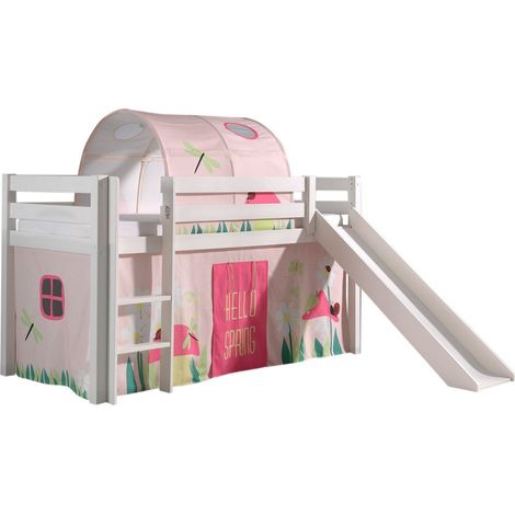 Lit toboggan 90x200 avec tente et tunnel printemps pin massif blanc Pino (1/3)