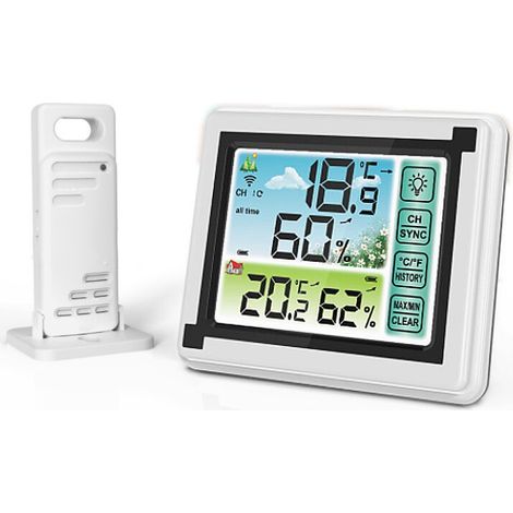 [JAMAIS UTILISÉ] Écran couleur de l'horloge météo Thermomètre et hygromètre sans fil intérieur et extérieur Écran couleur grand écran intérieur et extérieur Moniteur de température et d'humidité Horlo (1/5)