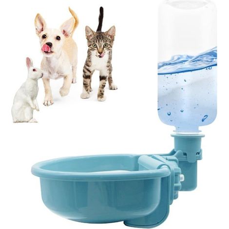 Bouteille d'eau pour animaux de compagnie de 480 ml, sans BPA, bleue, adaptée aux cages, conception anti-fuite. (1/4)