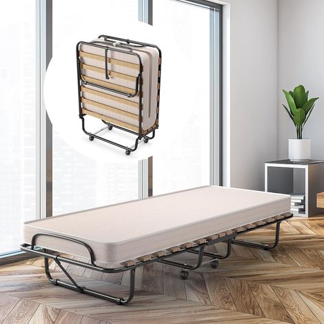 COSTWAY 80x190cm Gaestebett Klappbar, Faltbett mit Matratze aus Memory-Schaum, Klappbett mit Stahlrahmen, bis 120kg, rollbar (1/5)
