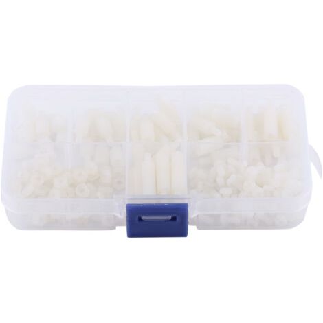 Kit de 180 vis et écrous hexagonaux M3 blancs (mâle et femelle) avec boîte. (1/5)