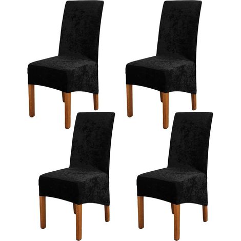 Set of 4 stretchable, modern, removable and washable dining chair covers, for banquets, kitchens, weddings, parties, dining rooms (black velvet) (1/5)