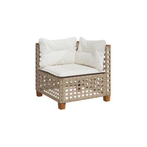 Canapé d'angle de jardin avec coussins beige résine tressée (1/5)