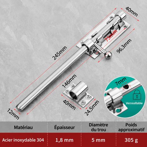 Verrou de porte 10 pouces en acier inoxydable 304 avec trou pour cadenas 304 10 26 × 8 × 5 cm 325 g – Livraison gratuite
