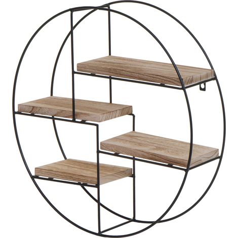 Étagère murale HWC-K76 - Étagère suspendue Étagère flottante - 4 étagères Métal Bois massif Industriel 45x45x11cm - naturel (1/5)