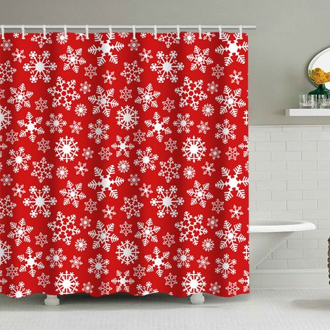 180 x 200 cm großer Duschvorhang mit Weihnachtsmotiv, Weihnachtsmann und Rentier, Badezimmer-Dekorationsset, wasserdichtes Material, inklusive 12 Haken