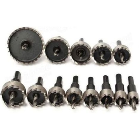 Lot de 13 scies cloches pour métal — Forets trépans pour métal (16–53 mm) — Kit d'outils de coupe en acier au tungstène pour acier inoxydable, tôle de fer, cuivre et bois (1/4)