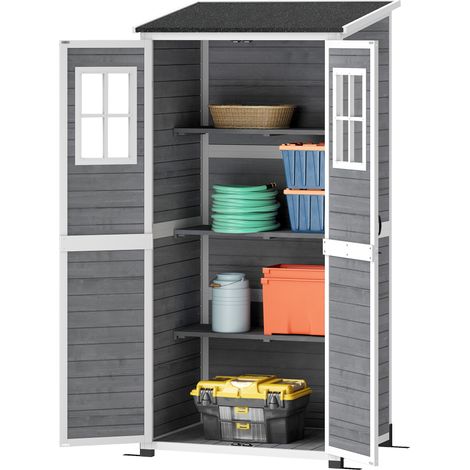 Abri de jardin bois sapin gris clair 91x69x192 cm avec 2 fenêtres toit asphalte poteaux sol