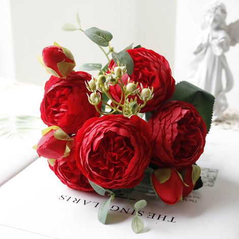 Bouquet De Fleurs Artificielles - Pivoines En Soie - Décoration Mariage Fête Et Intérieur - 1 Pièce (1/4)