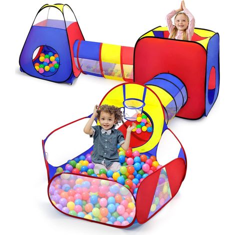 5 en 1 Pop Up Tente Tunnel Enfant, avec Piscine a Balle pour Bébé, Pliable Maison de Jeux Exterieur et Interieure pour Garçons Filles Cadeau de Noël d'anniversaire (sans balles) (1/5)