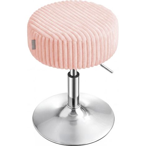 Tabouret de maquillage réglable hauteur pivotant 38,5 x 38,5 x 44-56 cm confort assise épaisse moderne en tissu rose (1/3)