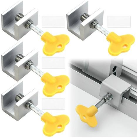 Cerradura para ventana corrediza, 4 cerraduras para ventanas corredizas, tope para puerta corrediza, cerradura de ventana ajustable - Aleación de aluminio reforzada, seguridad para sus ventanas (4P) (1/5)
