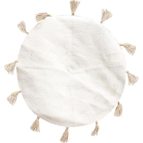 Tapis Rond à Pompons "Austin" 90cm Beige (1/4)