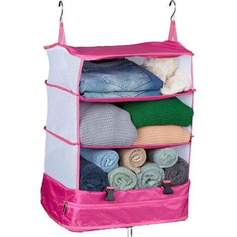 Relaxdays Organizer Valigia da Appendere, Borsa Armadio Viaggio, Divisore Zaino, Travel Packing Cube, 55x44x30 cm, Rosa