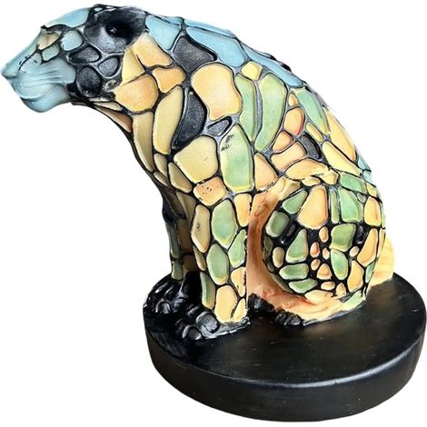 Veilleuse à motif animalier, lampe chat en résine effet vitrail, lampe de bureau décorative, 15 cm (1/5)