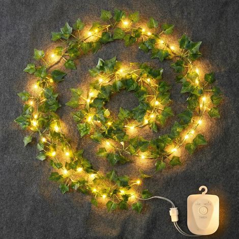 Guirlande lumineuse solaire extérieur, 10M 80LED Guirlande lumineuse solaire lierre avec 8 modes IP67 résistant aux intempéries pour jardins, balcons, terrasses, clôtures, décoration intérieure (1/5)