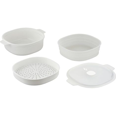 CARE + PROTECT Vaporiera/Pentola a vapore per microonde. Contenitore ideale per cuocere a vapore, servire e conservare, non contiene BPA, 4L, con 2 vassoi (1/4)