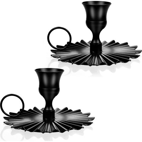 CCYKXA Pieces Retro Iron Candlesticks, Vintage Chandelier with Handle, Chamberstick in Black Metal for Table Decoration Wedding Party Christmas Halloween Hanging Gift (1/5)