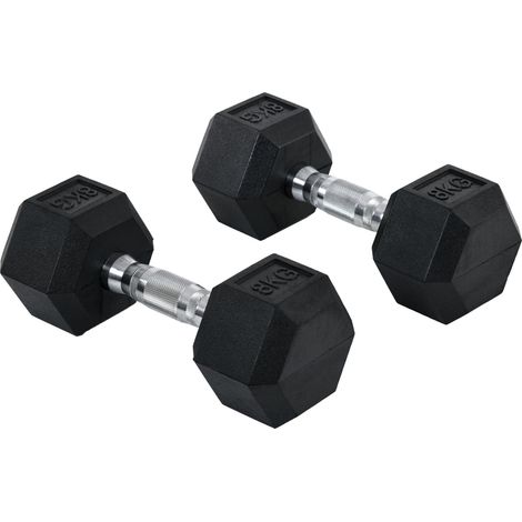 Set di 2 manubri esagonali da 8 kg in metallo e gomma con impugnatura zigrinata (1/5)