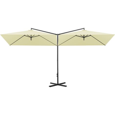 Ombrellone doppio con palo in acciaio sabbia 600 x 300 cm 020008432