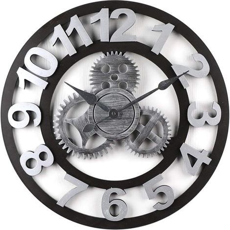 Horloges murales, horloge murale 3D, horloge murale Steampunk, pendule murale classique en métal vintage, horloges rétro silencieuses - 40CM (1/5)