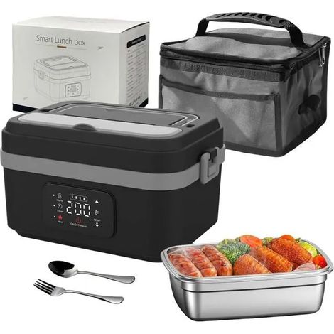 Boîte à lunch chauffante sans fil, boîte à lunch isotherme portable pour usage domestique, 1 L, affichage LED, noir et gris (1/5)