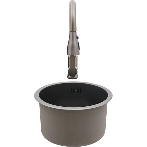 Évier de cuisine encastré, robinet escamotable, forme ronde (1/5)