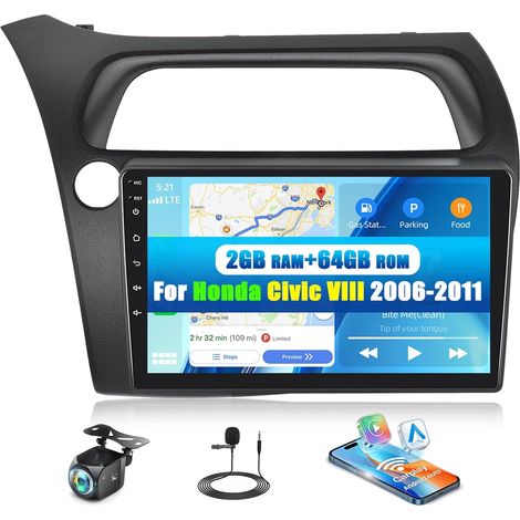 [2+64G] Android 15 Carplay Autoradio pour Civic VIII 2006-2011, Nav Android Auto sans Fil, 9" Écran Tactile Poste Radio Voiture WiFi Bluetooth Mirror Link FM/RDS +Caméra de Recul (1/5)