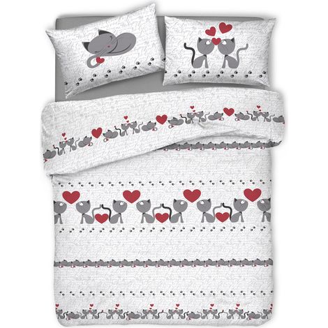 Copripiumino made in italy fantasia Gattini 100% cotone stampa digitale Grigio - Matrimoniale
