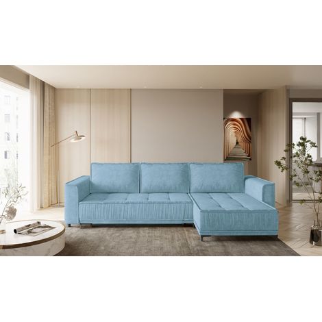 Ecksofa Schlafsofa Sofa JUNA Stoff Terra Azurblau Ottomane Rechts (1/4)