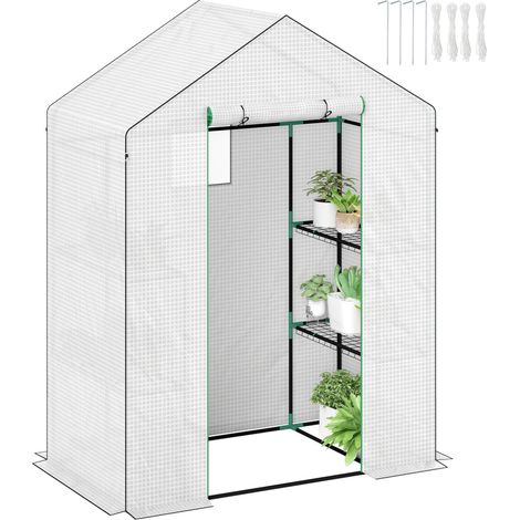 Serre de jardin avec 1 porte 1 fenêtre étagères 3 niveaux pour Légumes Plantes Fleurs Bâche PE 143 x 74 x 190 cm blanc
