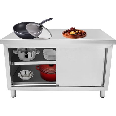 Edelstahltisch Restaurantschrank mit Schiebetüren 120 x 50 x 86 cm Arbeitsplatte Edelstahlschrank mit Stauraum für Küchen Garagen Gärten Bars Restaurants