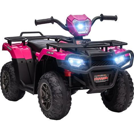 Homcom – Quad électrique enfant 12V – Double moteur 2-4 km/h – Phares LED et musique – Matériaux PP et acier – Dimensions 88x45x50cm – Rose