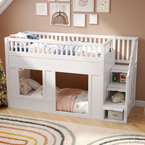 letto a castello 90x200 con scala contenitore bianco HAVRYA (1/5)