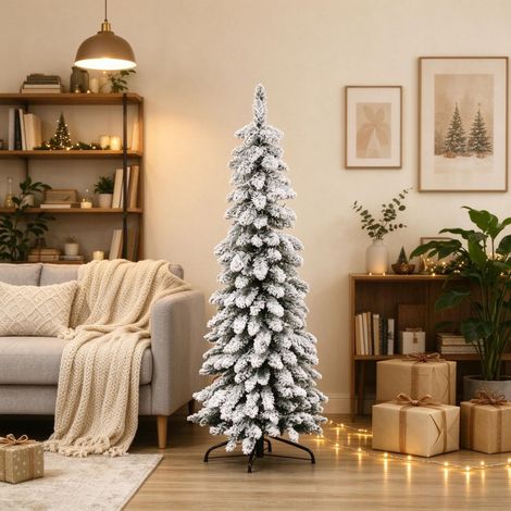 Sapin artificiel enneigé 135 cm, 253 branches, socle acier (1/5)
