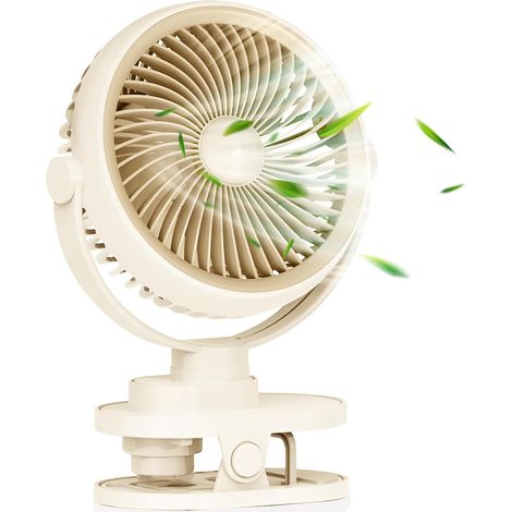 5 Vitesses,Ventilateur à Pince USB Rechargeable 1200mAh,(Beige,Rotation 360°,Pince Inversible Anti Rayures,Compact pour Poussette/Voiture/Bureau ,Avec Veilleuse Mini Ventilateur Cadeau d'Été Idéal (1/5)