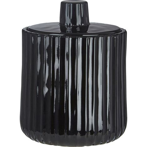 Premier Housewares Black Glass Storage Jar With Lid and Knob Glass Jar With Ridged Design Glass Jar For Daily Kitchen Use Tea And Coffee 9 x 12 x 9 (1/4)