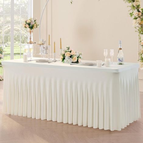 Elfenbein Spandex Tischdecke für 183cm Rechtecktische, knitterfrei & waschbar