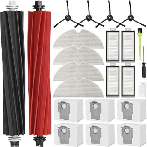Compatible avec l'aspirateur Roborock Q8 Max+/Q5 Pro+/Q5 Max+/Q5 DuoRoller+, 2 brosses principales, 4 filtres HEPA, 6 sacs à poussière, 4 lingettes de nettoyage, 4 brosses latérales (1/4)