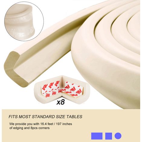 Garde-Angles - Protection Pour Coins Et Bords - En Mousse Haute Densité - Auto-Adhésif Avec Ruban 3M Pré-Monté - 16,4 Pieds + 8 Coins - Blanc Beige (1/5)