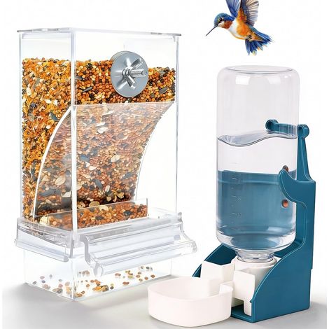 Mangeoire et Abreuvoir Automatiques pour Oiseaux de Cage Distributeur de Nourriture Anti-gaspillage et Fontaine à Eau 500ml pour Perruche Canari Cockatiel et Inseparables (1/5)