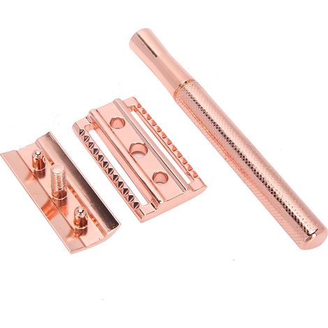 Rasoir manuel homme en alliage zinc antidérapant ajusté lame double face coupe précise (Or rose) (1/5)