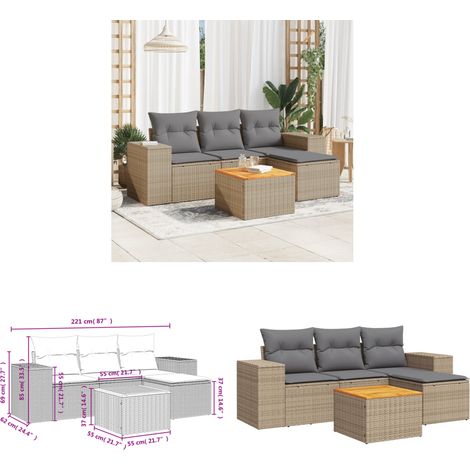 Salon de jardin avec coussins 5 pcs beige résine tressée - Ensemble Salon De Jardin - Meuble De Jardin - Jardin Extérieur - Mobilier De Jardin - Chaise Lounge - Home & Living