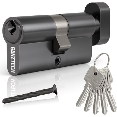 45T/45 (90mm) Serrure de barillet de porte en Noir, clé à clé avec 5 clés standard, serrure à cylindre européen en Alliage d’aluminium, Applicable à composites et UPVC (1/5)